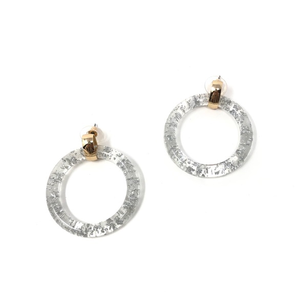 Silver Flecked Clear Hooped Earrings - Picture 3 of 4